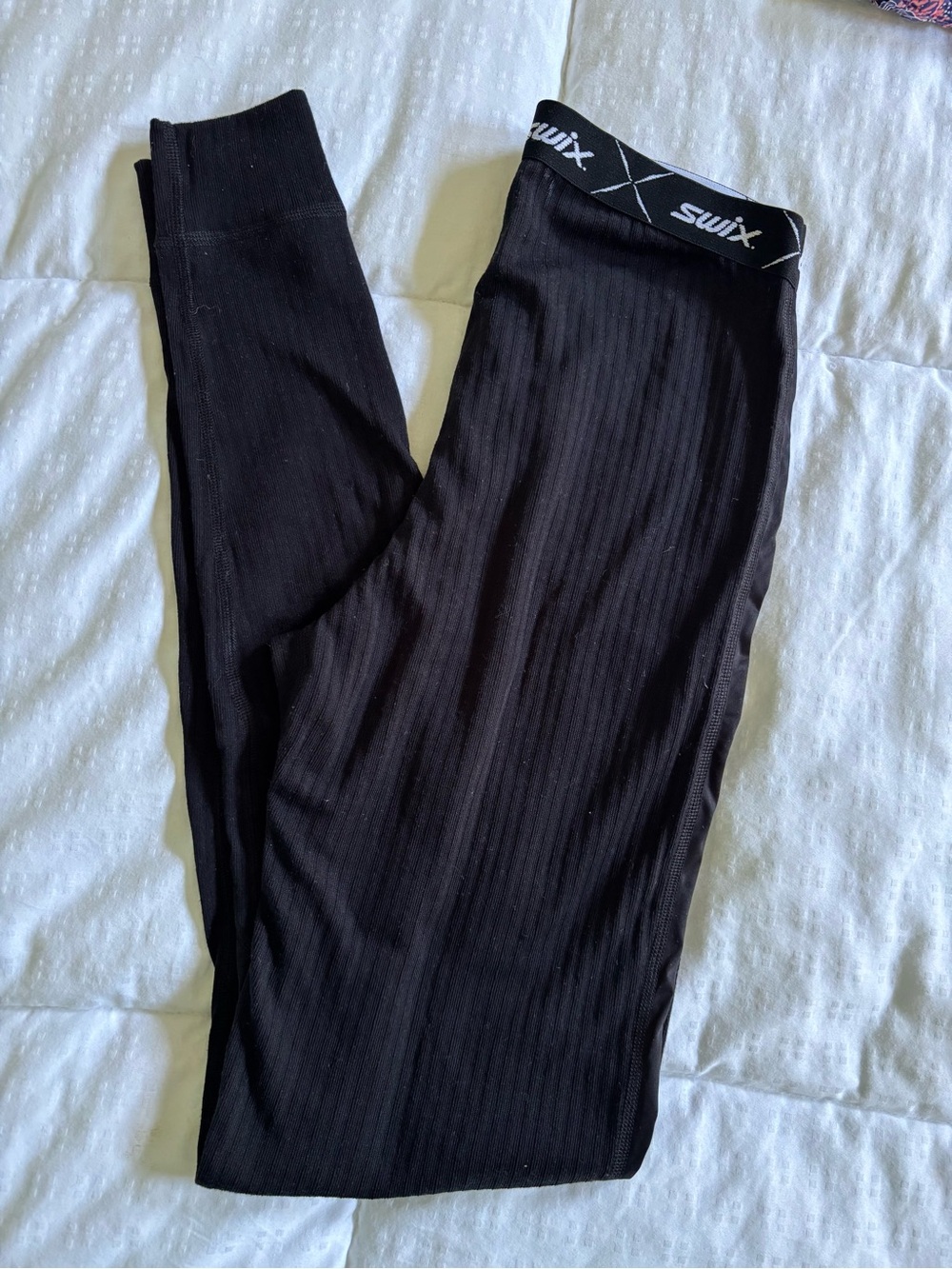 Swix Women’s Black Ribbed Base Layer Ski Leggings - SIze M